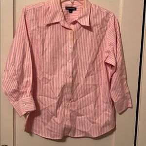 NEW LANDS-END STRIPED POPLIN BUTTON DOWN SHIRT CAREER BLOUSE CANDY PASTEL POLO